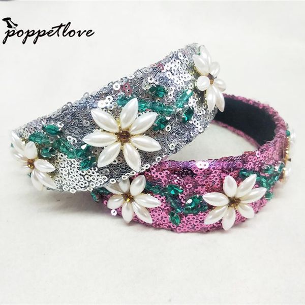 

hair clips & barrettes fashion sequin headband knotted glitter flower hairband for girls party headwrap accessories, Golden;silver