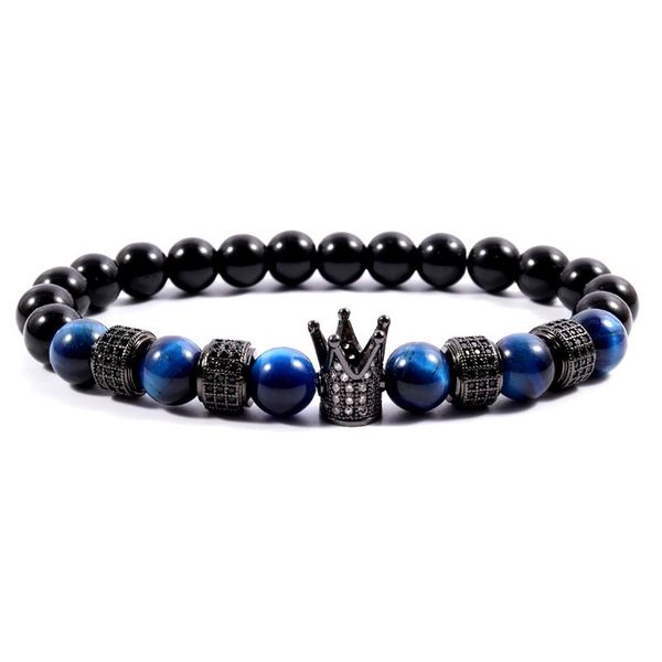 Браслеты очарования 2021 классический браслет Crown Tube Bracte Men Royal Pave Cz Blue Tiger Eye Came Strand для ювелирных изделий подарок