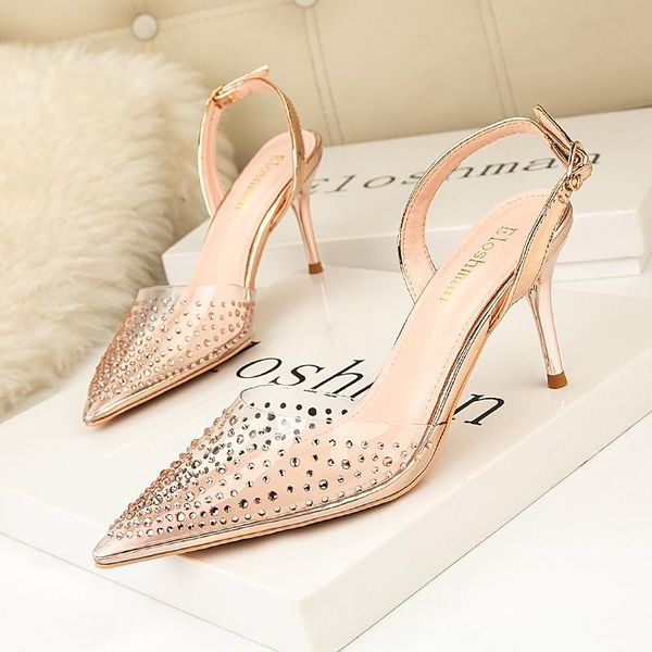 

dress shoes spring summer fashion glitter sequined women pumps see through lace party crystal high heels wedding bride, Black