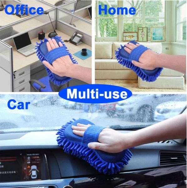 

car washing sponge glove microfiber chenille sponge washer towel duster motorcycle truck cleaning cloth tool home window desk dust cleaing, Blue;gray