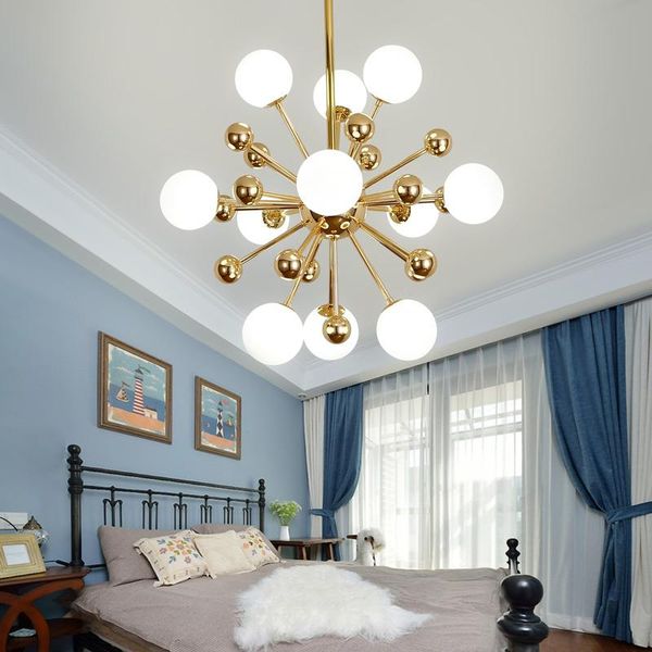 

pendant lamps mordern radial shape gold led chandelier glass ball magic bean for living room luminaire bedroom hanging lighting fixture