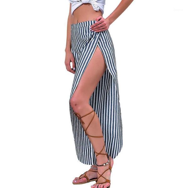 

women's pants & capris 2021 fashion summer loose wide leg blue striped print high waist trousers women sweatpants, Black;white