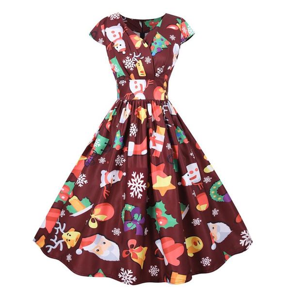 

casual dresses women's autumn dress short sleeve cute style santa claus high waist elegant 1990s vintage winter xmas party female vesti, Black;gray
