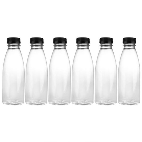 

storage bottles & jars 6pcs 500ml empty beverage drink bottle pet clear containers with lids (random color caps)