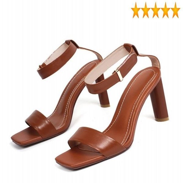 

sandals genuine women fashion 2021 leather buckle strap 8cm high heels ladies shoes peep toe beige office thick heel, Black