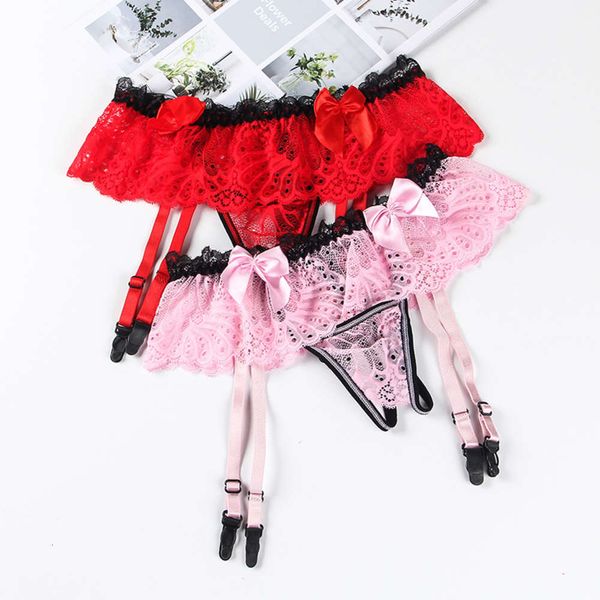 

style underwear women's comfortable open lace thong t-pants, Black;white