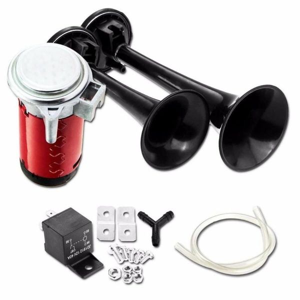 

other auto electronics 12v black car motorcycle air horn train kit dual trumpet ultra loud 105-115 (db) for cars trucks boats