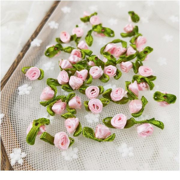 

30pcs/lot handmade diy baby doll decoration material mini rose ribbon flower applique garment mesh fabric sewing suppl qylchu
