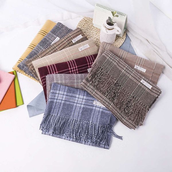 

korean plaid women's versatile british cashmere men's scarf autumn and winter warm shawl, Blue;gray