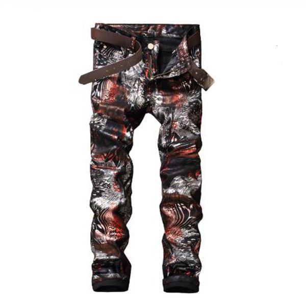 

2021 new original printing men's male slim european american flower pants fashion pu casual trend trousers jkqy, Blue