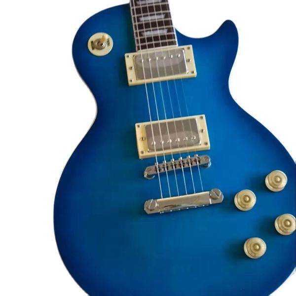 

2022 new electric lp guitar fdlp-001 transparent blue burst color, solid body maple flame cover ,pearl inlay fretboard,