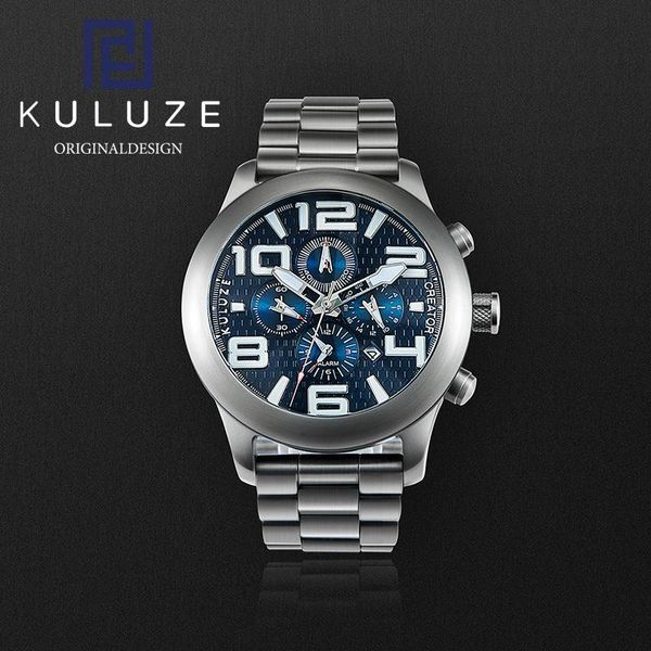 

wristwatches kuluze casual sport watch for men military titanium wrist man clock fashion chronograph, Slivery;brown