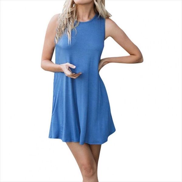 

summer solid color single women dresses breasted round neck sleeveless dating clothes black xl, Black;gray