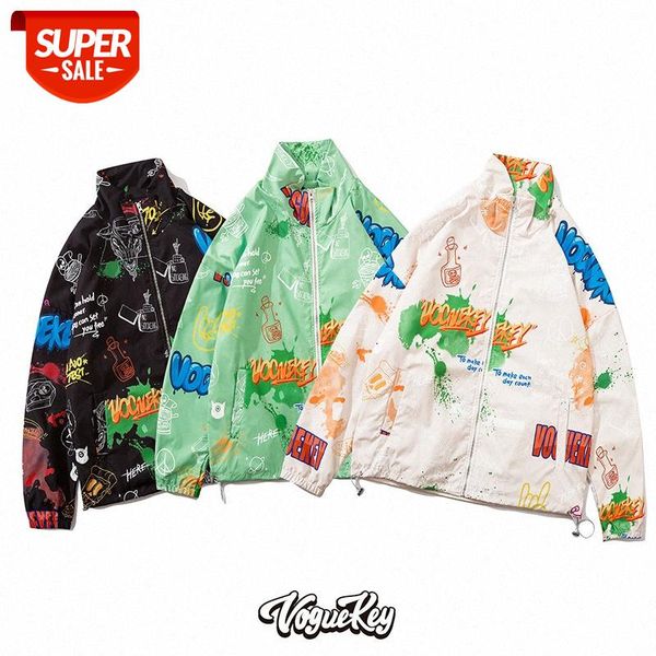 

men's street loose trend hip-hop printed jacket windbreaker #ud9t, Black;brown