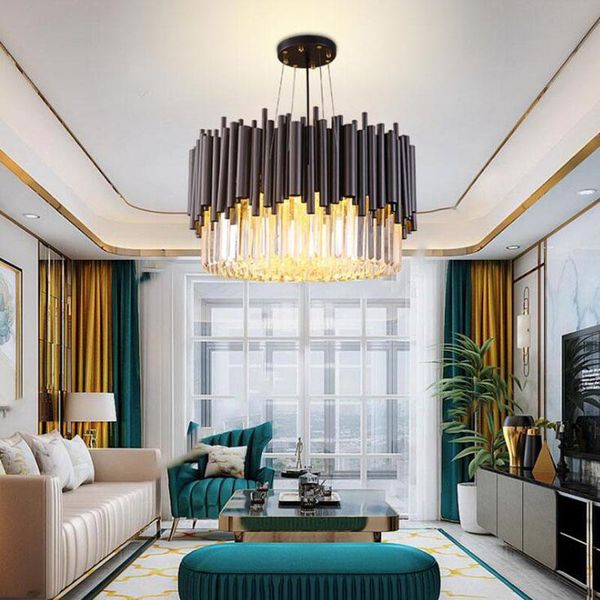 

pendant lamps modern crystal chandelier ceiling lamp stainless steel and type lighting polished round living room dining