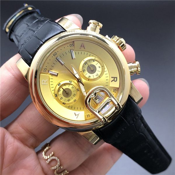 

42mm mens watches full-featured quartz movement needle leather strap business sports diving men's fashion watch ob4015, Slivery;brown