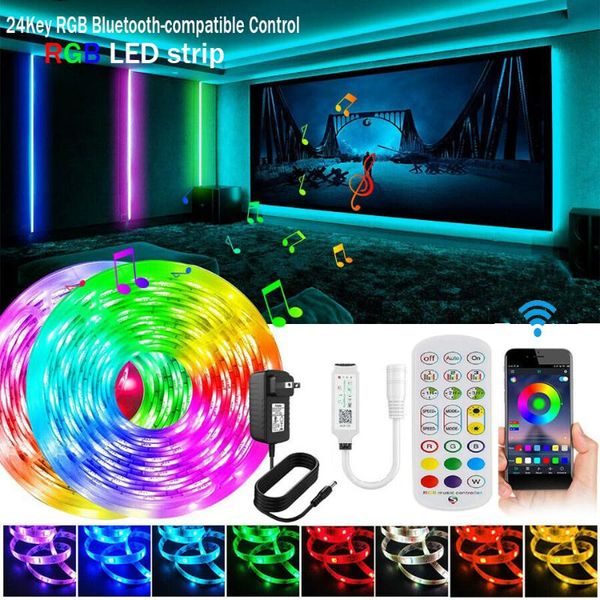 

strips 16.4 ft 32.8 5m 10m 30leds/m rgb led strip with 24key ir bluetooth-compatible app controller+12v power kit