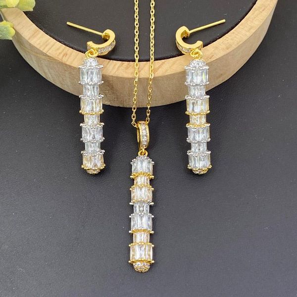 

earrings & necklace lanyika fashion jewelry set simpleness strip-type zirconia micro pave with for women wedding banquet gift, Silver