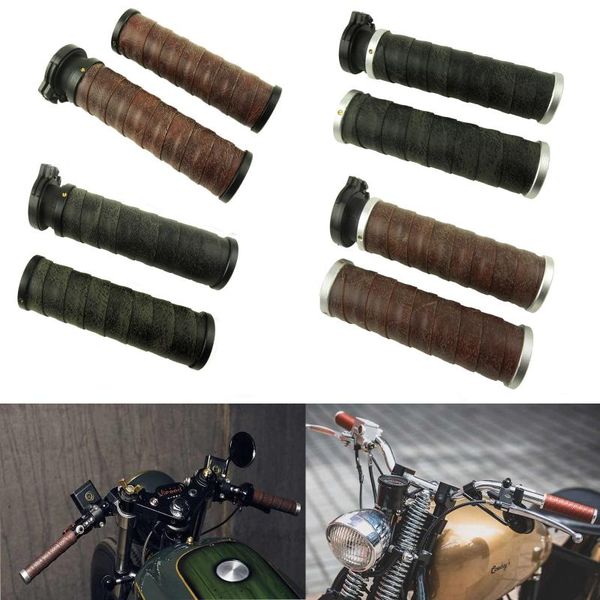 

handlebars universal 22mm cnc vintage motorcycle handle bar grips with retro pu leather cafe racer handlebar grip for bike