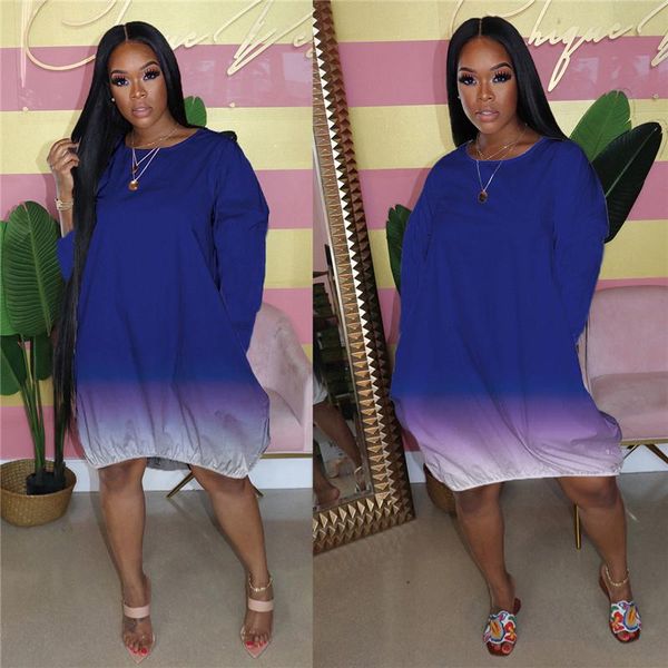 

casual dresses 2021 autumn women long sleeve dress fashion gradient loose a-line solid color o-neck pockets lady vestido, Black;gray