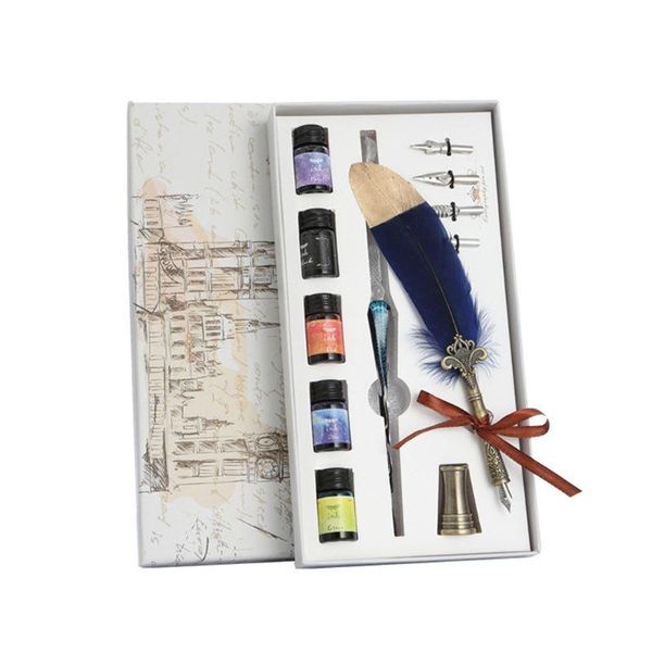 

set vintage calligraphy feather dip pen fountain writing ink nib stationery b36c pens