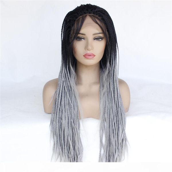 

high-end long style braid hair synthetic wig hd lace front box braided wigs for black women