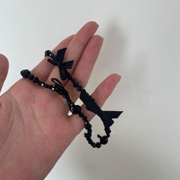 

chains south korea ins style punk black crystal rock bow female necklace out simple temperament clavicle chain jewelry wholesale, Silver