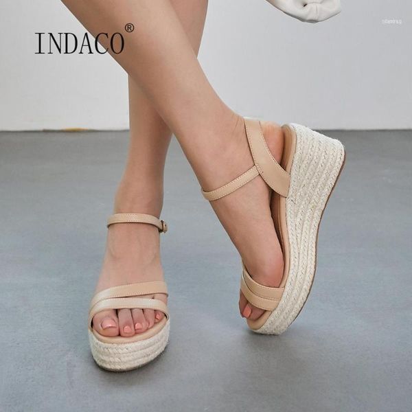 

sandals women wedge platform leather summer shoes ankle strap 6.5cm11, Black