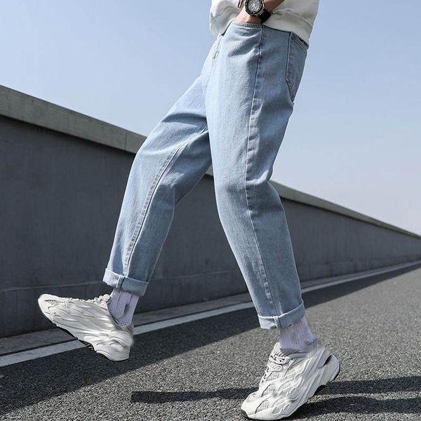 

men's pants loose men jeans male trousers simple design all-match students daily couples straight denim -40, Black