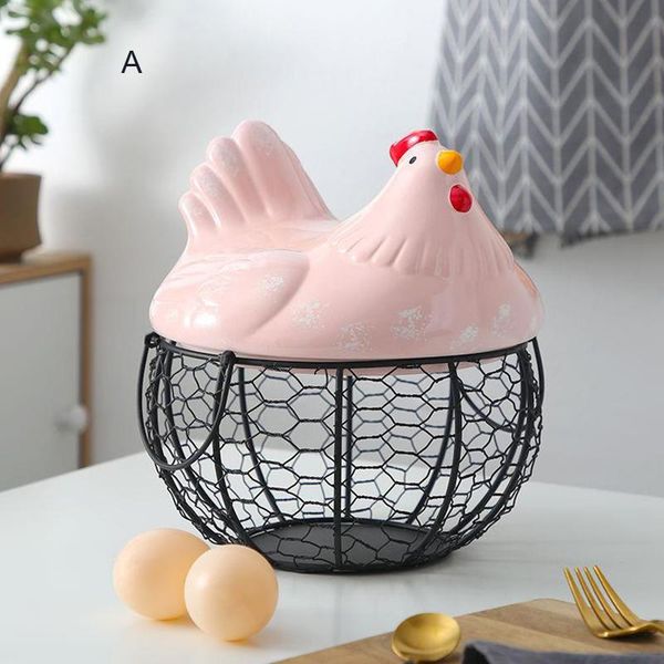 

storage baskets metal wire basket with ceramic hens cover fruit egg holder decorative kitchen for household items gr5