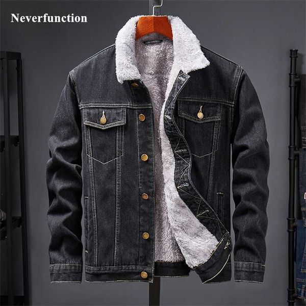 

streetwear men winter thick warm wool velvet liner denim jackets man simple solid casual motorcycle jeans outerwear coat 211217, Black;brown