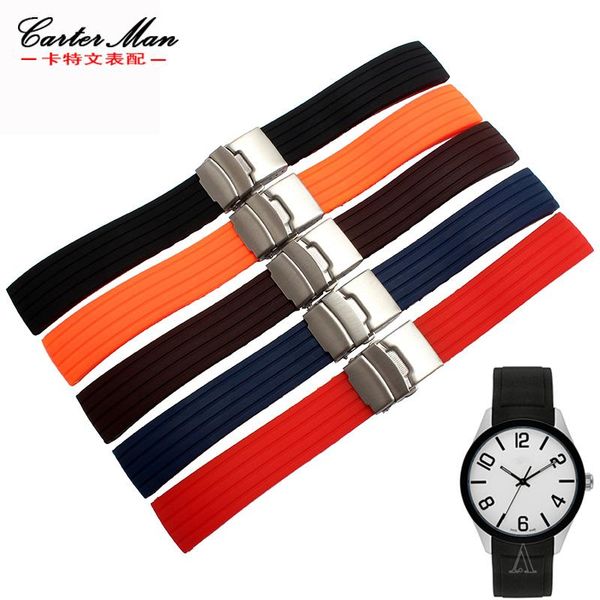 

watch bands rubber watchband 16mm 18mm 20mm 22mm 24mm silcione strap with stainless steel folding buckle, Black;brown