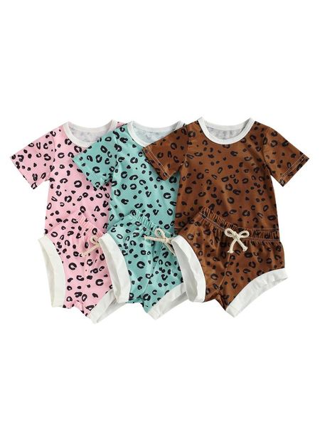 

clothing sets toddler baby leopard printing two-pieces set infant girls round collar short sleeve + elastic pants, White