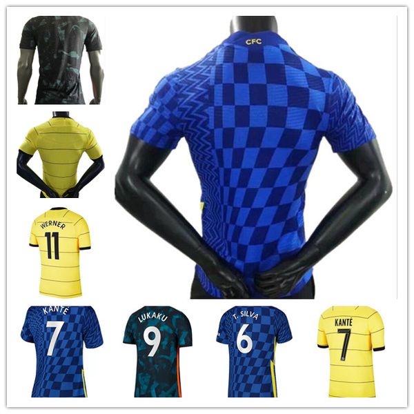 

player version 21 22 cfc werner havertz soccer jerseys home t.silva abraham chilwell ziyech football shirt pulisic camiseta 2022 kante, Black;yellow