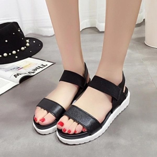 

women sandals summer fashion simple wild flat sandals roman ladies open toe shoes women cake flat, Black