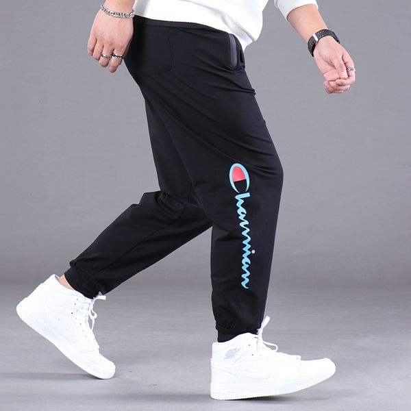 

oversized track pants mens loose plus size mens pants fashion ankle-tied versatile stretch casual trousers fat guys pants, Black