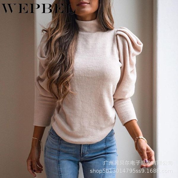 

wepbel women autumn winter knitted pullover sweater ladies elegant long sleeve turtleneck knitwear loose shirt, White;black
