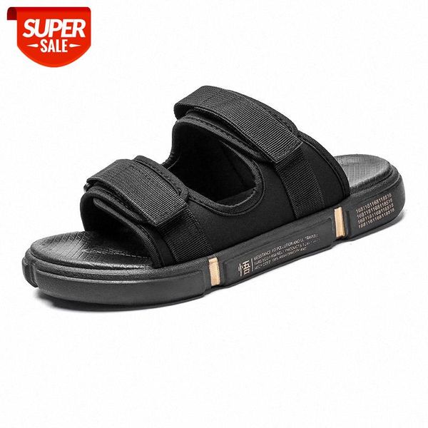 

Men's Summer Slippers High Quality Casual Style Beach Shoes Male Outdoor Holiday Travel Footwear Teenager Youth Velcro Sandals #kO75, Black