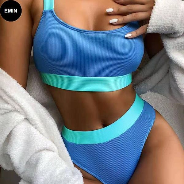 

women's swimwear solid color bikini 2021 summer split high waist brazilian beach push-up swimsuit, White;black