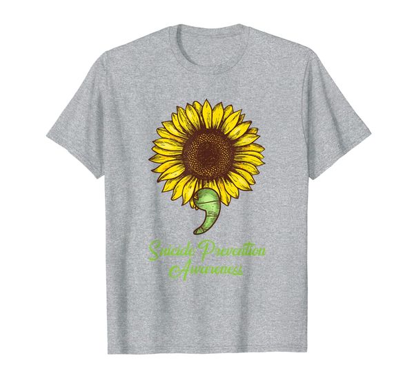 

hippie sunflower semicolon suicide prevention awareness t-shirt, White;black