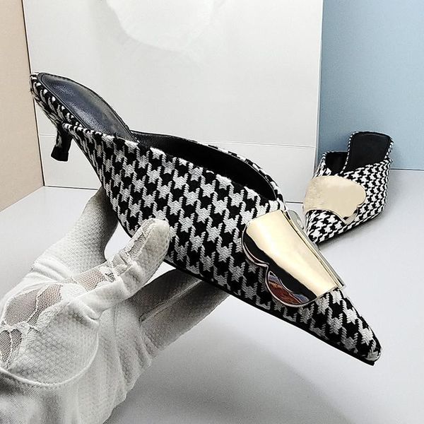 

slippers fashion ladies summer black pointed stiletto party dress women shoes plus size low heel slides blue denim muller
