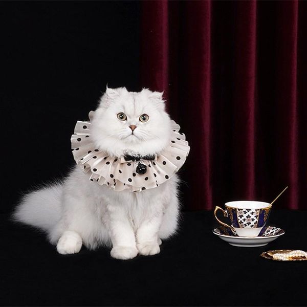 

cat costumes polka dot organza scarf cute dog drool pocket small collars adjustable bow tie bell accessories