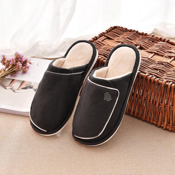 

slippers soft home men indoor cotton shoes couples winter non-slip for lovers floor warm furry slipper solid color slides, Black