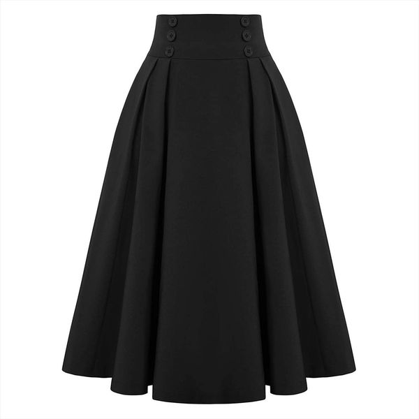 

fashion black high waisted with womens skirt pockets vintage pleated jupe femme