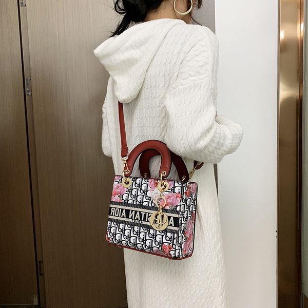 

women's 2021 new fashion printing hand-held diana net red texture letter one shoulder messenger bag