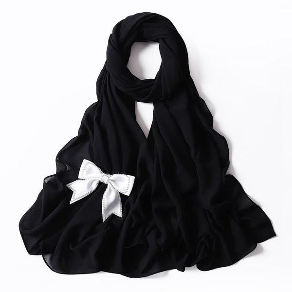 

ethnic clothing 1pcs white bow decoration chiffon hijab scarf women muslim scarves shawl bandana turban style, Red