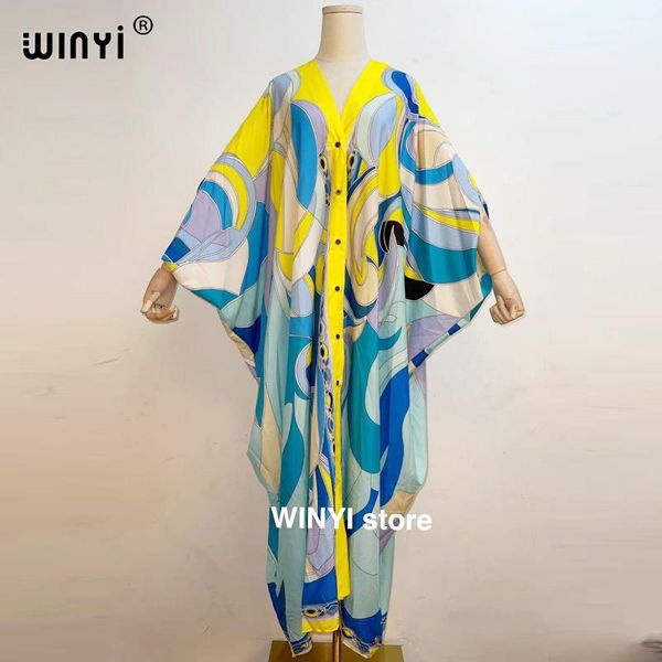 

casual dresses 2021 woman long sleeve dress bohemian style multicolor print v collar batwing plus size silky summer winyi, Black;gray