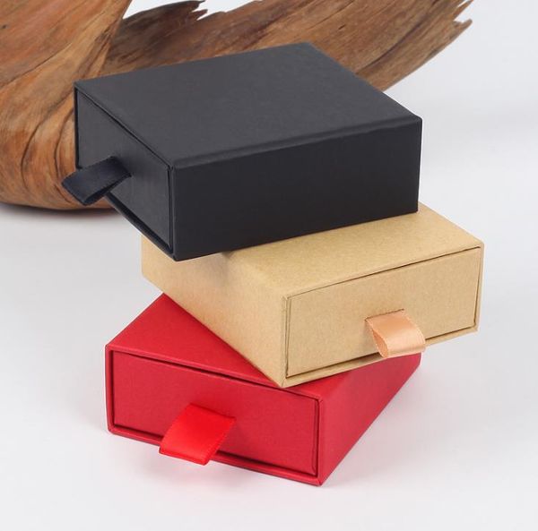 

luxury 8*7*3cm drawer box with spong for jewelery display earring necklace packaging drawer box with ribbon 100pcs sn2816