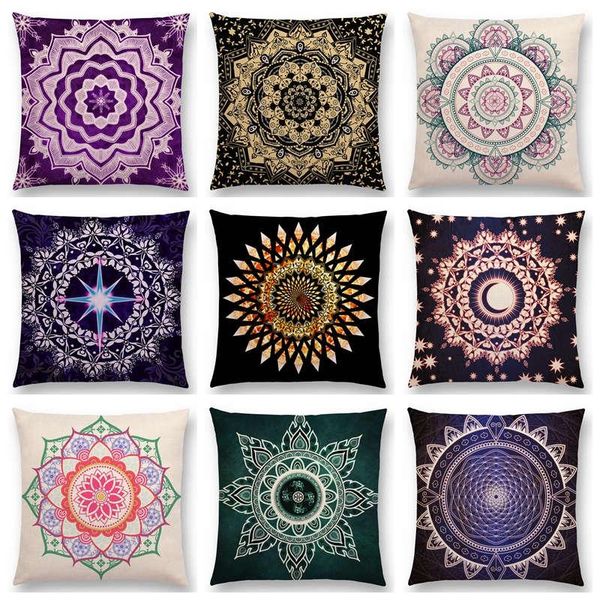 

cushion/decorative pillow dreamy sun moon stars colorful lotus eternity mandala gorgeous floral pattern design prints cushion sofa throw