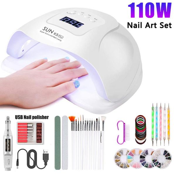 

nail art kits us plug 52 in 1 pro manicure set 110w polish dryer lamp electric drill file brushes tools